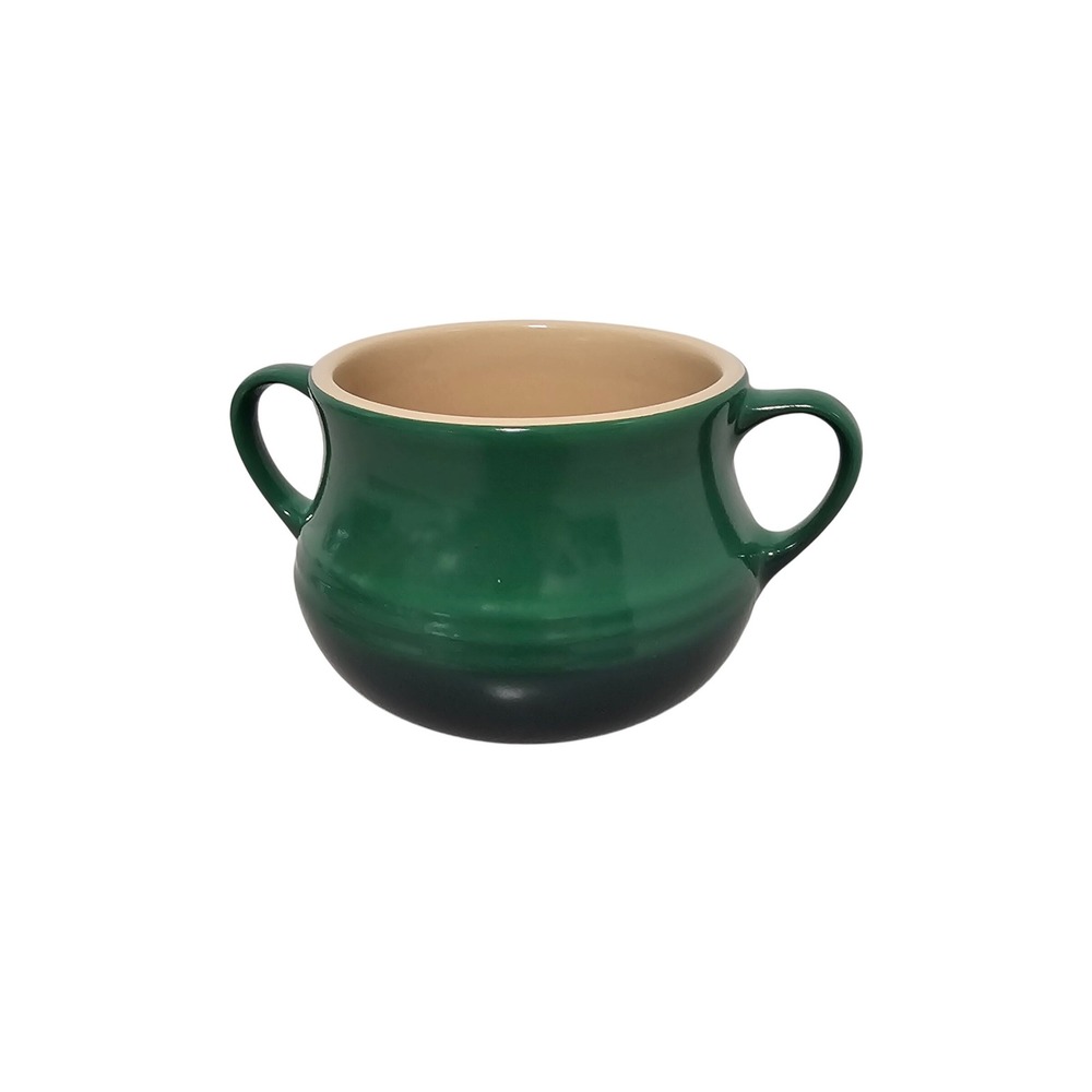 Le Creuset Soup Bowl Crock Green Ombre Double Handle Stoneware 4.25" Rim No Lid